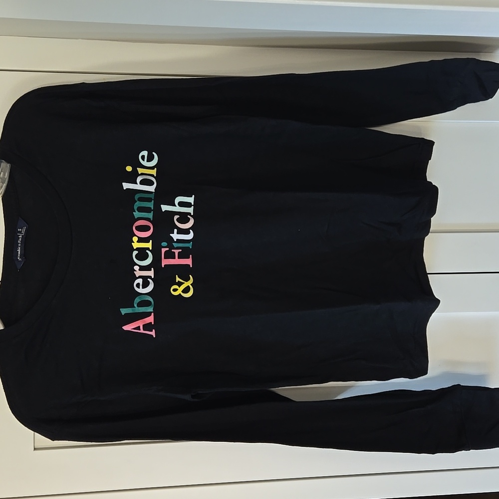 Abercrombie & Fitch Black Long Sleeve Top Colorful Logo Womens Small